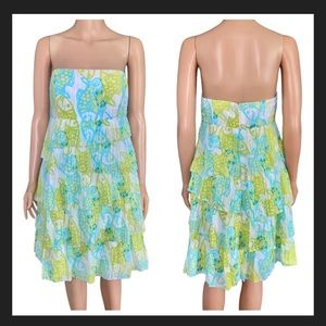 Lilly Pulitzer Arden Dress Off the Hook Fish Print Strapless Ruffle